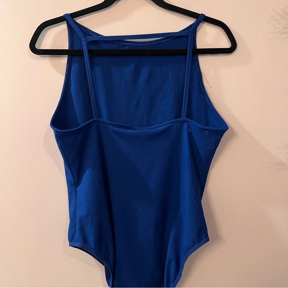 TOP SHOP Blue Ribbed Bodysuit - Size 12 - Picture 3 of 5